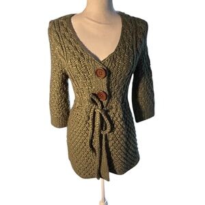 Kaisely Olive Green Knit Cardigan with Buttons